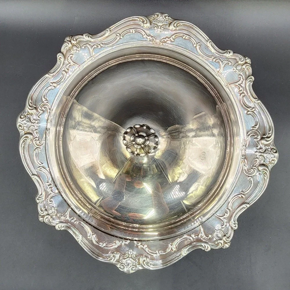VTG Gorham Silver Plated Glass Insert Lidded Casserole‎ Dish Footed Ornate